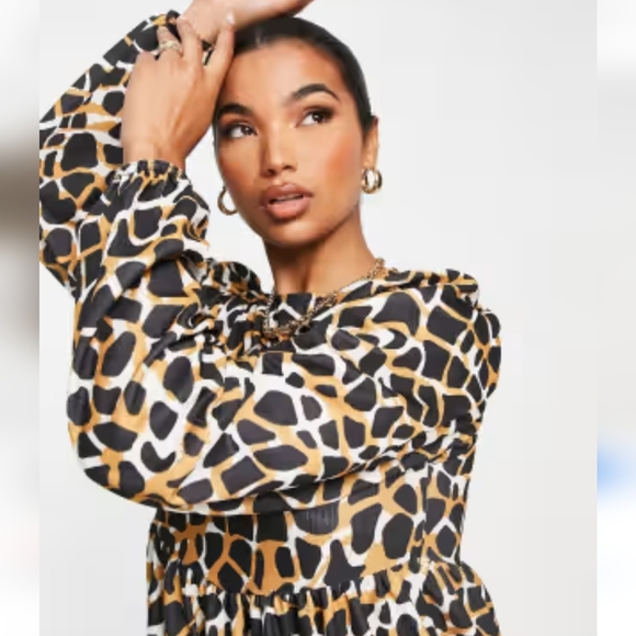 ASOS Design, New Oversized Long Blouson Sleeve Animal Print Mini Dress Size 8 - Picture 4 of 14
